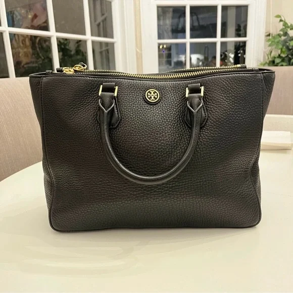 Tory Burch Black pebbled Leather Tote Bag with remov crossbody strap and dusty - Picture 1 of 10